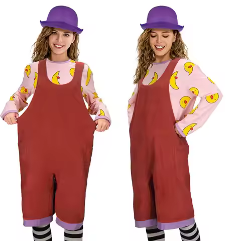 Women Loonette The Clown Halloween Cosplay Costume-The Big Comfy Couch Overalls Shirt Hat Socks In S
