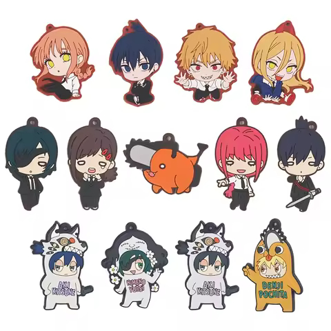 The Axe Men Anime Denji Pochita Makima Hayakawa Aki Power Cute Rubber Keychain Black White Manga Acr
