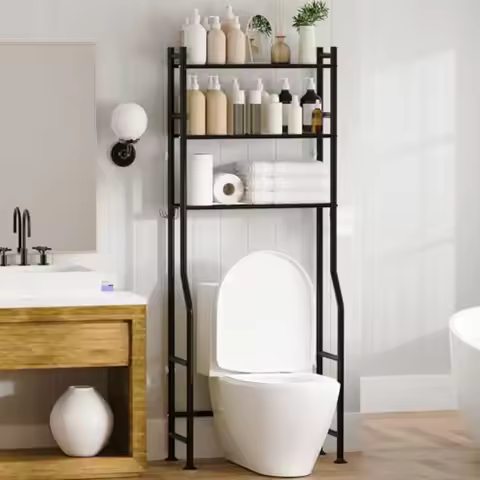 3-Tier Over The Toilet Storage Space Saver Metal Bathroom Shelves Freestanding Above Over Toilet Sto