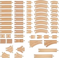 Wooden Train Tracks 58 Piece Set, Track Expansion and 9 Distinct Pieces - 100% Compatible with All M