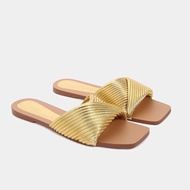 Zara2023 Summer TRF Women's Shoes Gold Square Toe Sandals Slippers Outer Wear Open Toe All-Match Flat Sandals Women