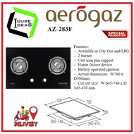 Aerogaz 80Cm Tempered Glass Hob with 2 Burners AZ-283F| Local Singapore Warranty | Express Free Home