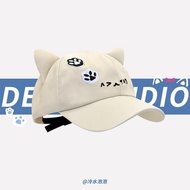 Cute cat ear baseball hat women's Japanese 2D y2k subculture showing face small black baseball cap可爱