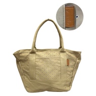 Pre-loved agnes b. voyage tan polka dot zippered tote bag (with flaws)
