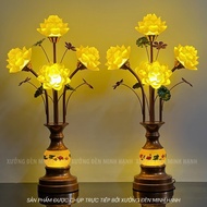 Altar lamp with 5 lotus flowers with light brown body - Height 63, 72, 80cm (FREE BACKUP LED) | Pric