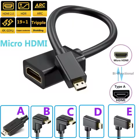 4K Micro HDMI to HDMI Cable Adapter Straight or 90 Degree Angled HDMI to Micro HDMI Adapter Cable 4K