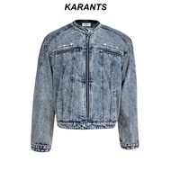 Karants Cropped Boxy- AK28 Denim Jacket Decorated With Metal Stripes And Zippers On The Chest. For M
