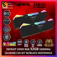 PATRIOT VIPER RGB 32GB DDR4 3200MHz (2x16GB) C16 KIT W/BLACK HEATSHIELD GAMING RAM MEMORY (PVR432G32