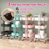 3 Tier Multifunction Trolley Rack with Wheel &amp; Handle Kitchen Rack Storage