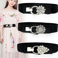 ☍❈Tali pinggang yang dihiasi dengan tali pinggang lebar rhinestones tali pinggang fesyen fesyen fesyen wanita hitam deng