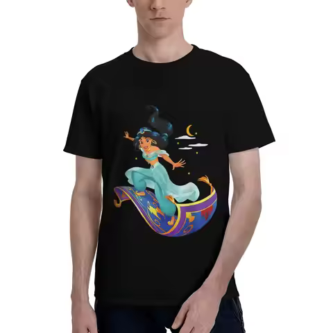 Disney Aladdin Princess Jasmine Magic Carpet Pose Men's Creative Tees Short Sleeve Pure Cotton T-Shi