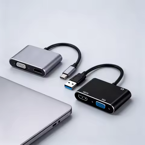 USB 3.0/TYPE-C to HDMI VGA Adapter with 3.5mm Audio Port, Dual Monitor Display Converter, USB to HDT
