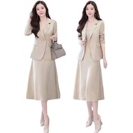 【Set Wear】Women Office/Formal OL Wear Blazer Suit Plus Size Fashion Loose Suit Set Ladies Women Casual Blazer Coat + Solid Sleeveless Midi Dress
