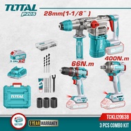 Total Cordless Limited 3pcs Combo Set with Hammer Drill (28mm) + Compact Drill (66nm) + Impact Wrenc