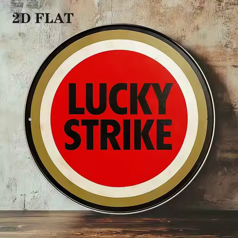 A 2D Round Aluminum Sign Measuring 8X8 Inches, Featuring a Vintage Plaque about 'Lucky Strike', Perf
