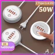 50W Fast Charger 2 TYPE-C + 4 USB USB Power Adapter USB Cable HUB 1 Meter Original Quick Charger Pow