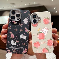 Cute Strawberry Rabbit Flower Pattern PU Leather Case for Samsung Galaxy S25 Ultra S25 Plus M17 F17 