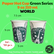 Paper Hot Cup 9 oz 210ml Paper Cup WORLD to PARIS Coffee Motif contains 50 pcs Green Series Hot drin