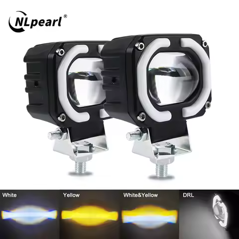NLpearl Motorcycle Headlight Auxiliary LED Fog Light Explorers Offroad Angel Eyes LED light Spotligh