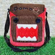 MERAH Domo Red Brown Sling Bag Domo Embroidered Domo Doll Bag Front Opening