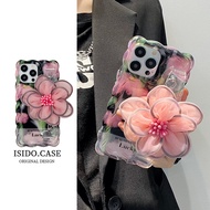 กระเป๋าสายรัดข้อมือดอกไม้สีชมพูเข้มสำหรับ iPhone14promax แฟชั่นคลื่นโทรศัพท์กรณีสำหรับ iPhone13Pro ความรู้สึกพรีเมี่ยมภาพวาดสีน้ำมันดอกไม้กรณีโทรศัพท์สำหรับ iPhone11 หนังสีดำกระเป๋าสะพายไหล่สำหรับ iPhone12Promax