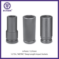 Action 1/2"DR 6-Point/12-Point METRIC Deep Length Impact Sockets - Size 6mm~25mm