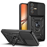 全城熱賣 - 適用於vivo V23 5G / S12 順甲 鏡頭推窗保護TPU+PC手機殼（黑色）