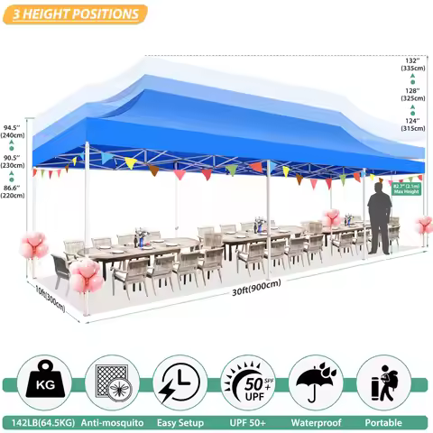 10x30FT Canopy Tent with 8 Sidewalls,Heavy Duty Pop up Canopy Party Tent with Mosquito Netting,Easy 