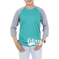 Kaos Raglan 3/4 Badan Hijau Tosca Lengan Abu | Baju Reglan Lengan Tanggung | Raglan Badan Warna Pria