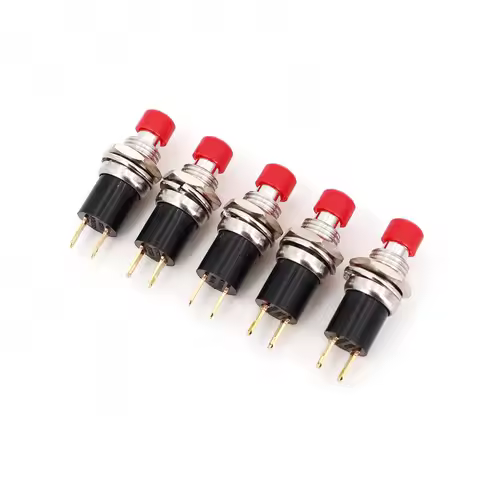 5Pcs Honyone PB05-A Red Cap 2Pin ON-OFF Self-Locking 7mm Panel Mount Mini Push Button Switch Normall