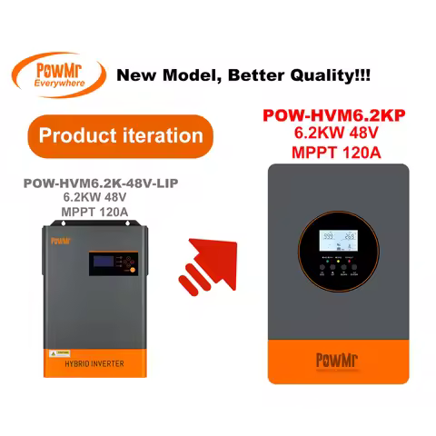 PowMr 6.2KW Hybrid Solar Inverter 48V to 220V 380V Pure Sine Wave Build in 120A Solar Controller PV