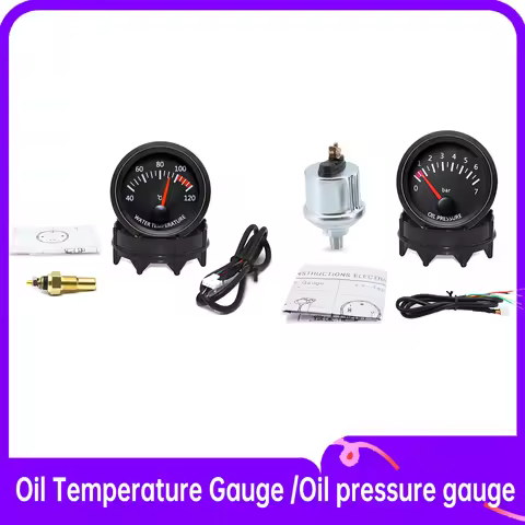 52mm Oil Temperature Gauge 50~150℃ / Oil Pressure Gauge 0-7Bar/0-100Psi LED Smoke Len Car Gauge Digi