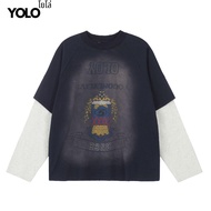 YOLO เสื้อสเวตเตอร์ OVERSIZE เสื้อสเวตเตอร์โอเวอร์ไซส์ คอกลม เสื้อคอตตอน แนวสตรีท 24098