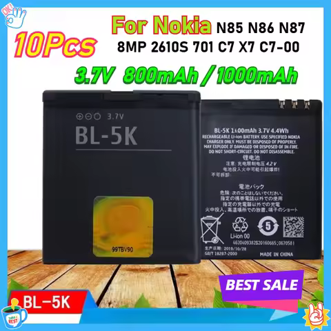 10pcs BL-5K 800mAh 1000mAh Rechargeable Battery for Nokia N85 N86 N87 8MP 2610S 701 C7 X7 C7-00 Batt