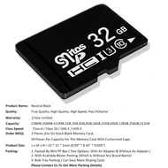 50PCS TF Card Class10 Custom LOGO 128GB 256GB cartao de 32GB 64GB 16G SD Card 8G 4GB 2GB Flash Memor