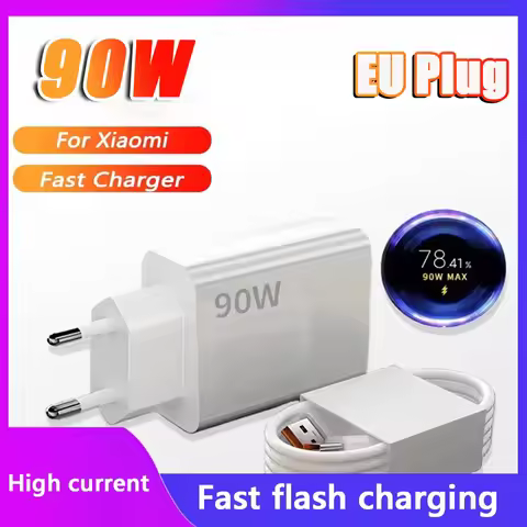90W Charger Fast Efficient Turbo Charging Wall Power Adapter 1/1.5/2 M 6A Type C Cable For Mi 15 14