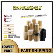 【500 PCS Double Wall Coffee Cup (16oz 12oz 08oz) With Lid Cover Disposable Coffee Mug Cup