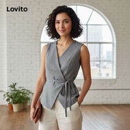 Lovito Casual Top Lace Up Grey Top for Women L155AD333