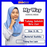 Tudung Sekolah 2 Lapis Ironless Warna Biru Cair S - XL Tudung Sekolah Agama BLUE Tudung Dua Lapis