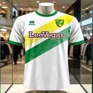 Norwich City FC Neon Green Dark Green Soccer Jersey LeoVegas Sponsor Errea Geometric Stripe Football