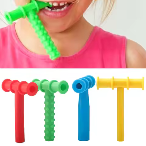 1pc Kid Chewing Tube T-shaped Silicone Safe Teeth Massager Biting & Chewing Practice Children Talk O