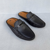 Men's horizontal buckle loafers with negative sole in Truong Hai full-grain cowhide 3 colors black, 