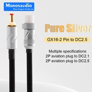 Monosaudio Pure Silver DC Cable GX16 2Pin to 2.5mm Phono Cable DC2.1MM Amplifier Cable AC/5.5MM DC L