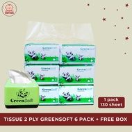 6 PACK + FREE BOX - Green Soft Table Tissue 130S | 130 Sheets 2 Ply | Size 10x10 cm