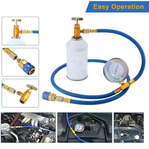59'' Air-conditioning AC R134A Refrigerant Recharge Hose Kit with Gauge,R134A Can Tap Quick Couple,R