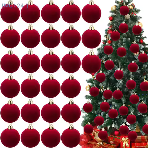 【MQ124】6Pcs 4/5/6/8CM Flocked Christmas Balls Christmas Decorations Hanging Balls Christmas Tree Orn