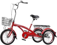 Bike Three Wheel Bike, Adult Tricycle 16in Adult Bicycle with Shopping Basket Three Wheel Cruiser Bike High Carbon Steel Frame Single Speed Bicycle for Seniors Women Men Red Cycling Pedalling