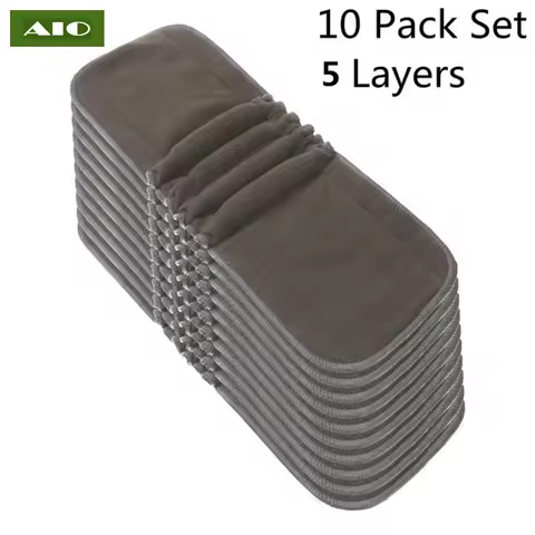 AIO Bamboo Nappies Charcoal Reusable Soft 5 Layers 10 pcs Bamboo Charcoal Inserts for Baby Cloth Dia
