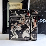 ZIPPO TWIN KOI FISH BLACK AND SILVER 2 SISI JAPAN - GHOSTORE7