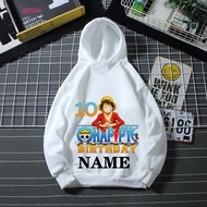 One Piece Happy Birthday Number 9 10 11 12 Hoodies Anime Print Luffy Hoodie Name Custom Boys Girls Baby Kids Clothes Long Sleeve Sweater White Top